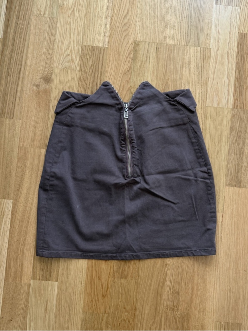 Carmar Stretchy Denim Moto Mini Skirt - Dark Chocolate Brown Zip-Front, size 27